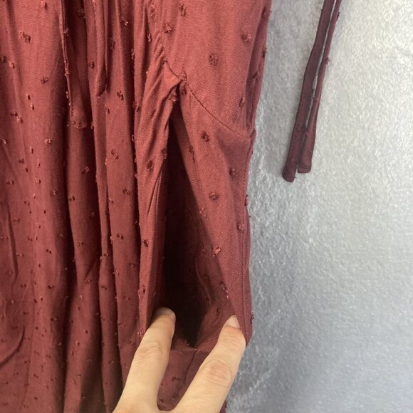 NWT Torrid Swiss Dot Midi Dress Womens 4X 26 Maroon Surplice Wrap Pocket Boho - Picture 12 of 15